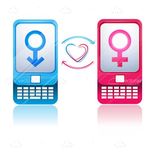 Blue and Pink Mobile Phones with Male and Female Symbols